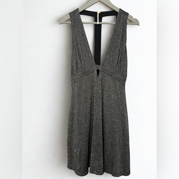Free People Silver Black and Silver Dance Of The Night Midi Dress Size M - Picture 2 of 9